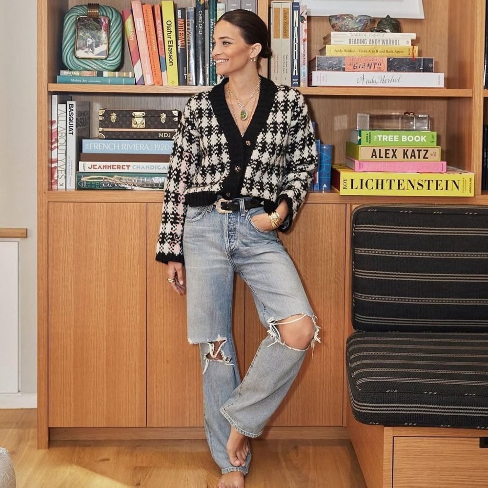 HAYLEY MENZIES Cassidy Alpaca Jacquard Cardigan in Black & White